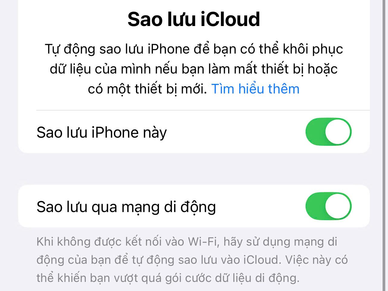 cách sao lưu iCloud