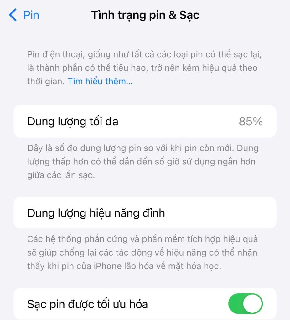 kiểm tra % pin iPhone