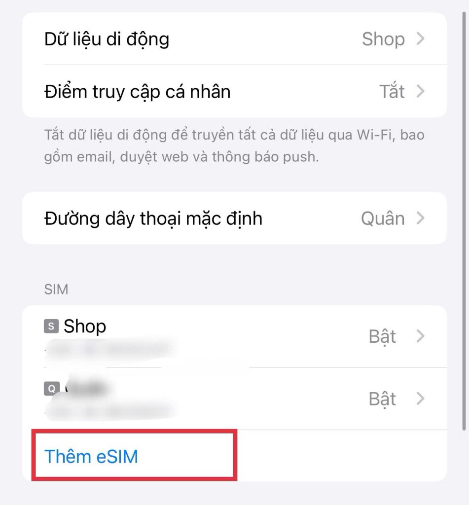 cách thêm esim trên iphone