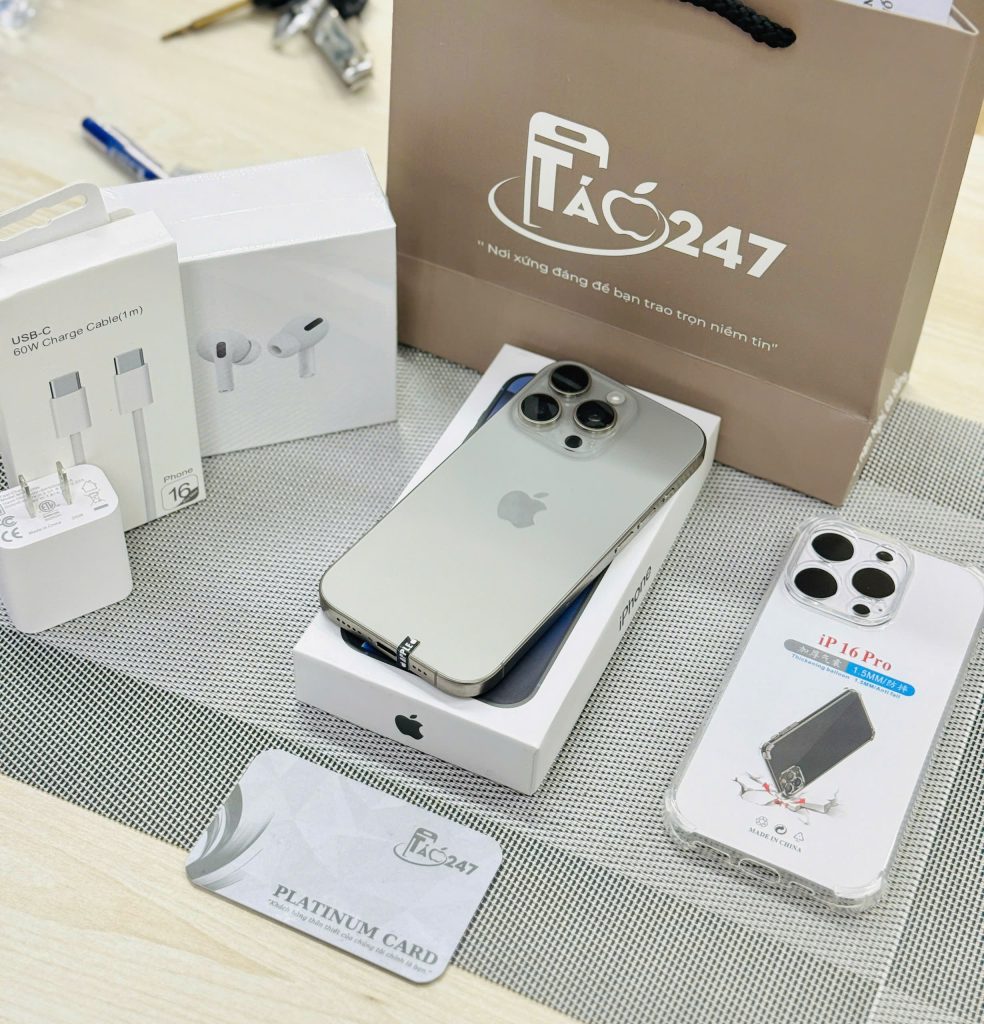 iPhone 16 Pro cũ kèm hộp, sạc, tai nghe và bảo hành tại Táo 247 Đà Nẵng