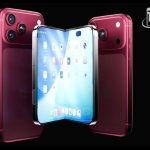 Ảnh dựng iPhone màn hình gập màu đỏ khi mở ra và khi gập lại