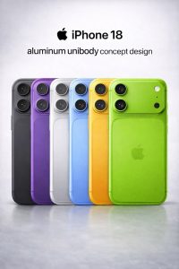 Ảnh dựng khái niệm iPhone 18 vỏ nhôm nguyên khối với dải màu dự kiến