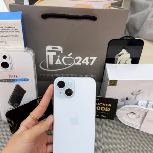 iPhone 15 màu Xanh Blue kèm trọn bộ quà tặng AirPods, ốp lưng, cáp sạc và voucher tại Táo 247 Đà Nẵng