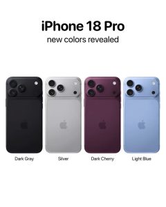 Ảnh dựng bảng màu iPhone 18 Pro: Dark Gray, Silver, Dark Cherry và Light Blue
