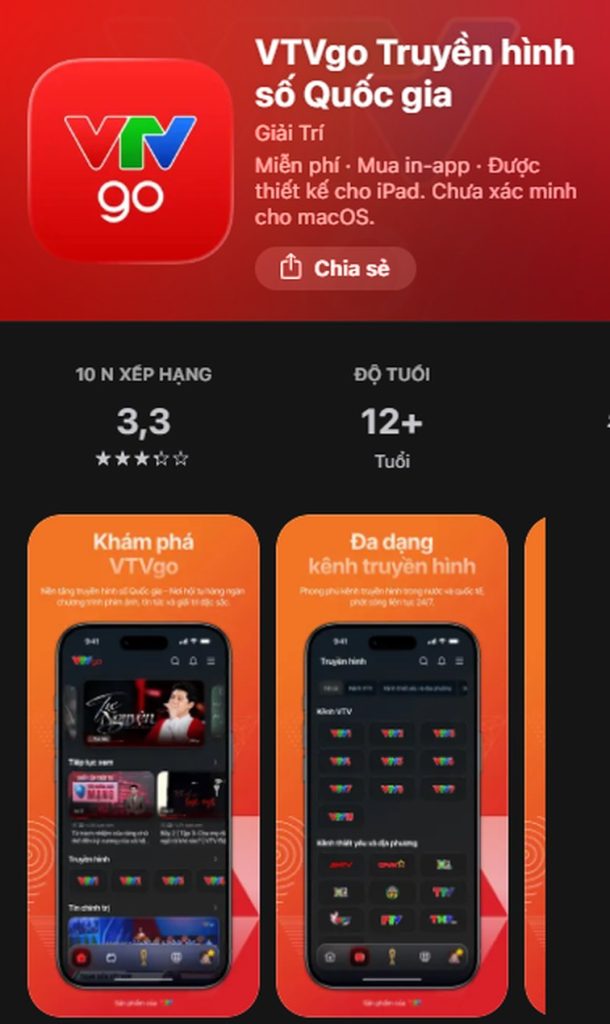 Ứng dụng VTVgo trên App Store của iPhone